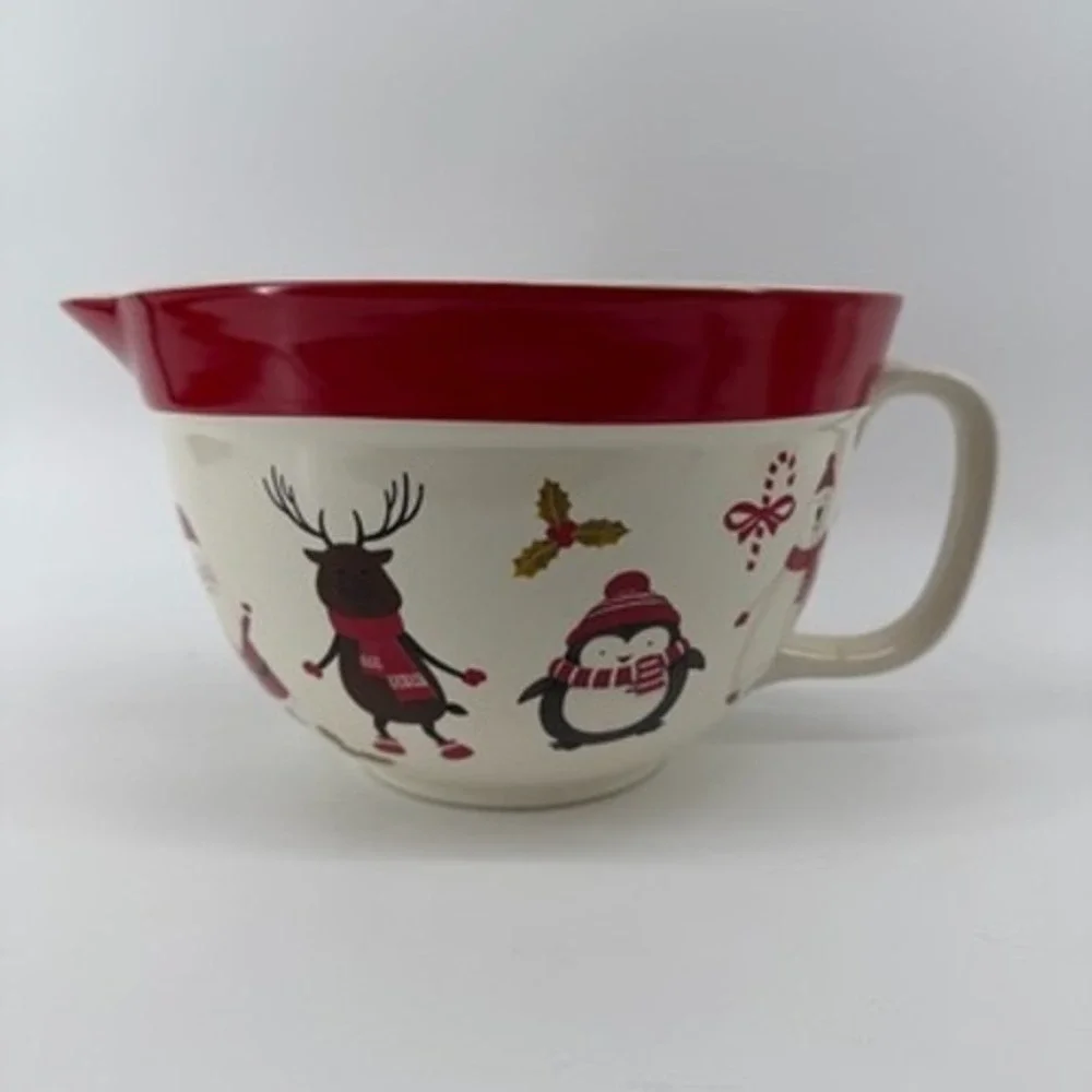 The Bake Shop Masterclass Christmas Ceramic Mixing Bowl Santa Reindeer Red Cream